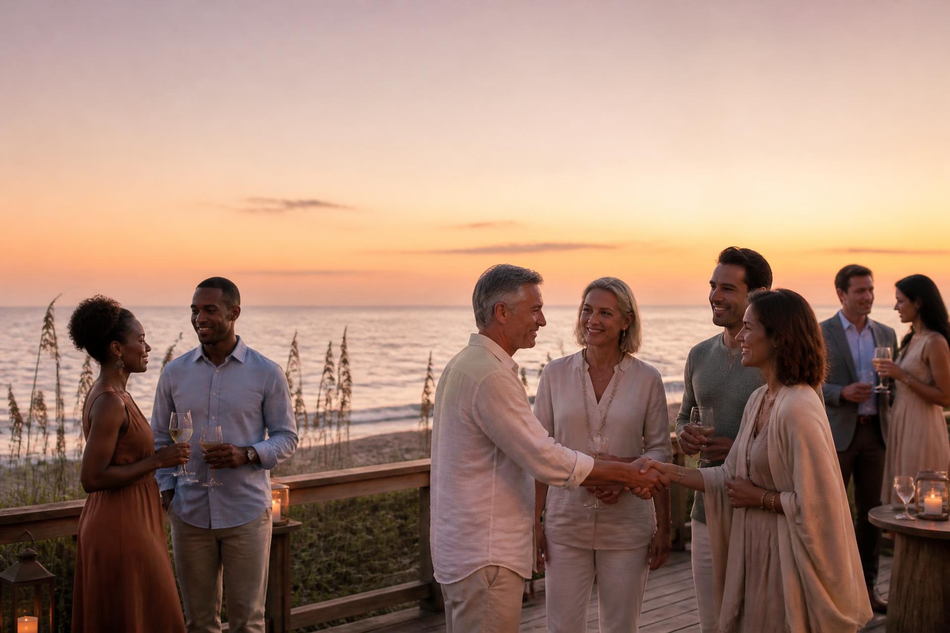 Friends on the coast at sunset